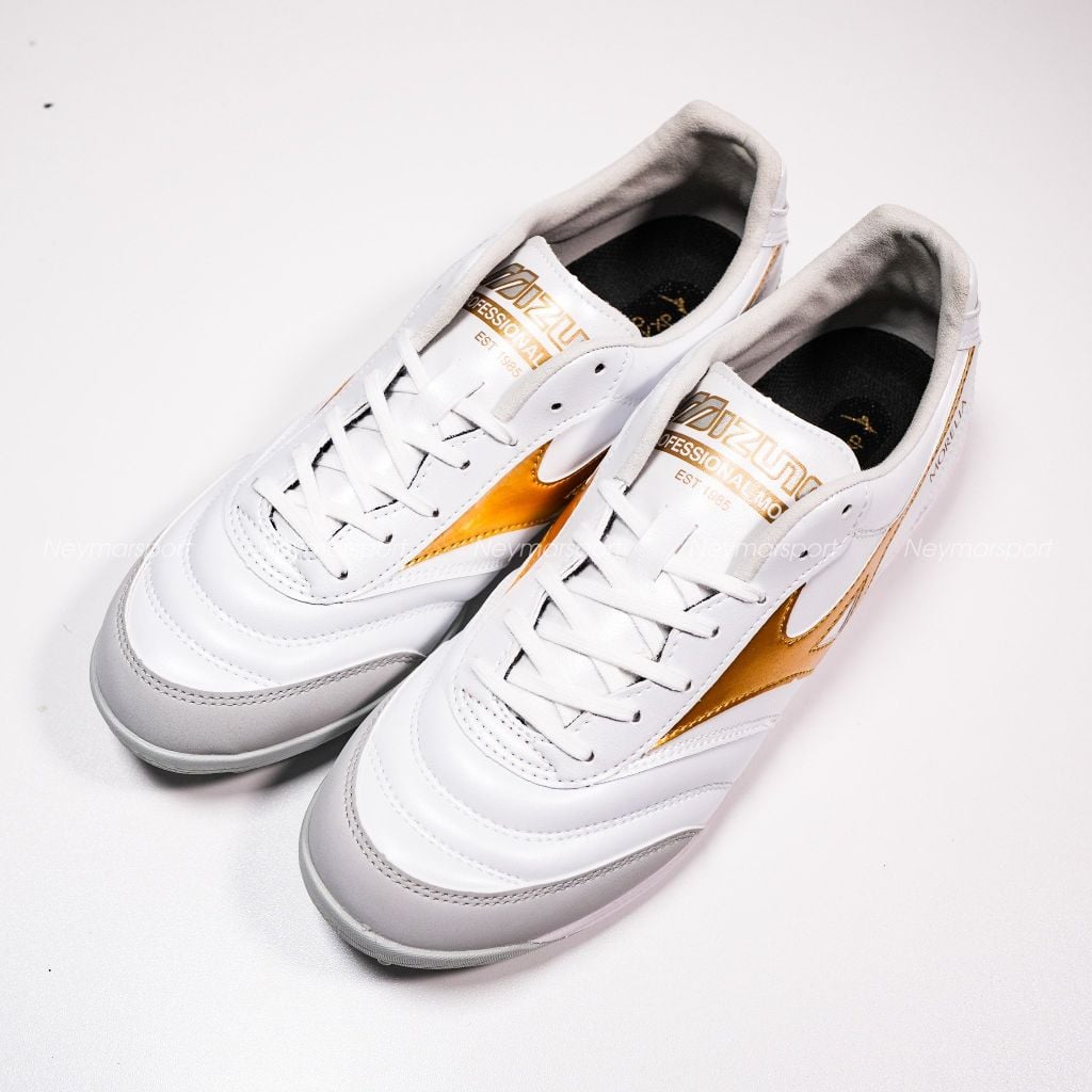Giày đá bóng cỏ nhân tạo Mizuno Morelia Sala Pro AS TF - White/Gold Q1GB261350