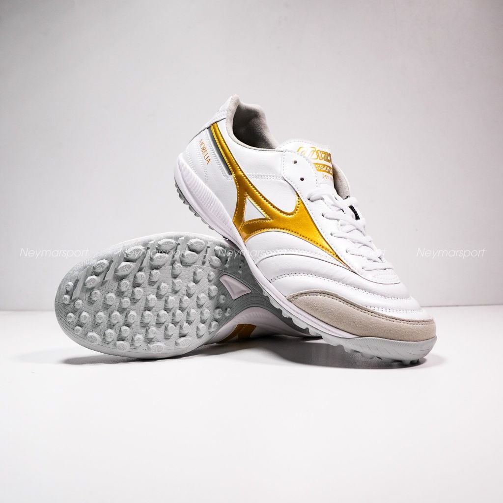 Giày đá bóng cỏ nhân tạo Mizuno Morelia Sala Elite AS TF - White/Gold Q1GB261250