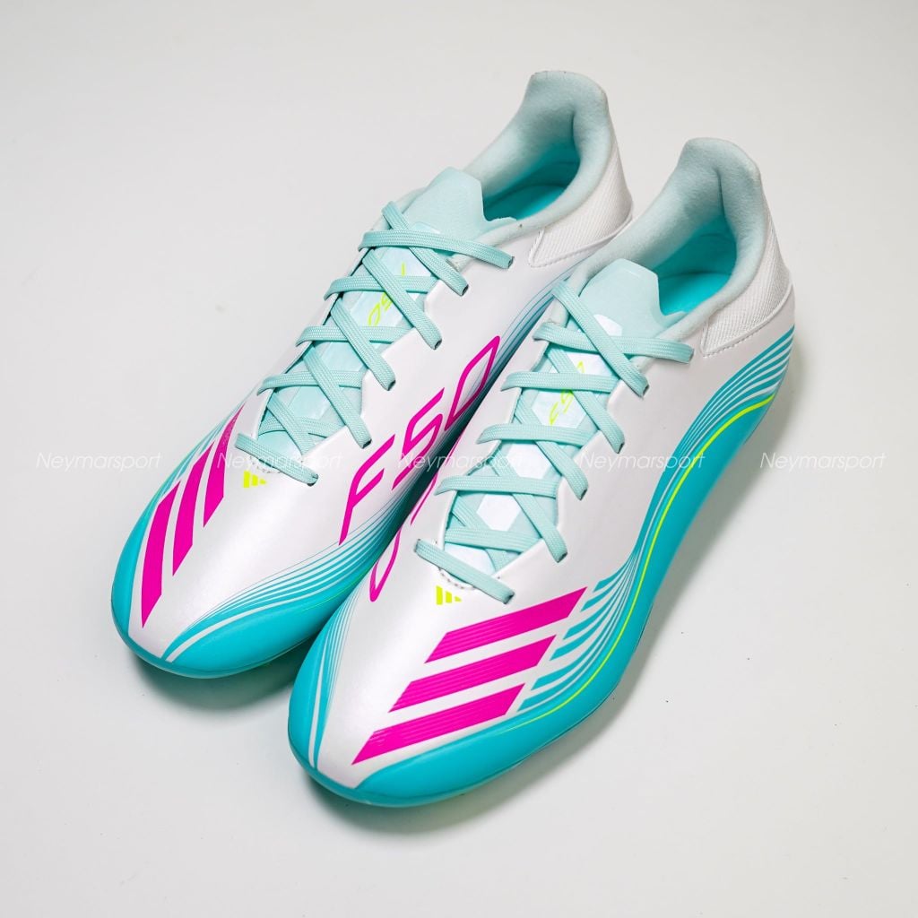 Giày đá bóng cỏ tự nhiên Adidas F50 Messi League FG - Ftwr White/Lucid Pink/Flash Aqua JQ0954