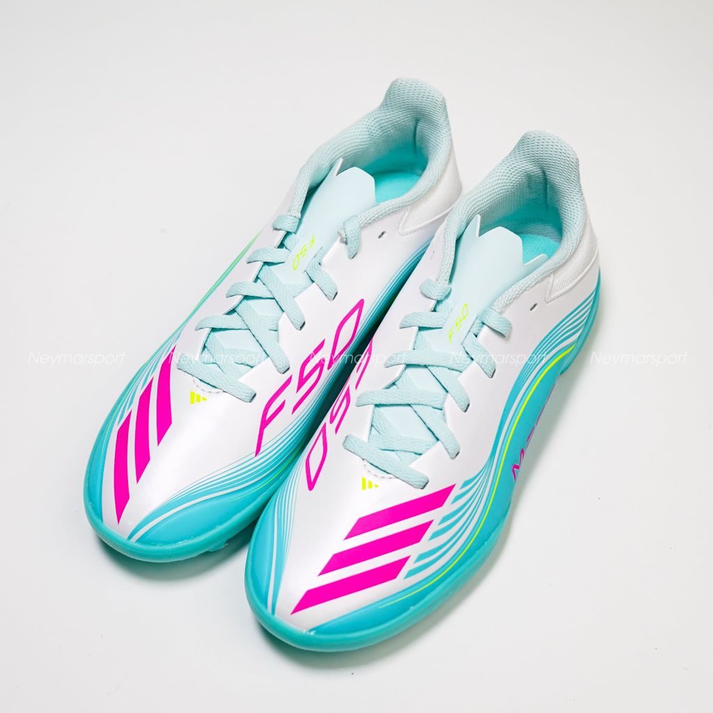 Giày đá bóng cỏ nhân tạo Adidas F50 Messi League TF - Ftwr White/Lucid Pink/Flash Aqua Kids JQ0944