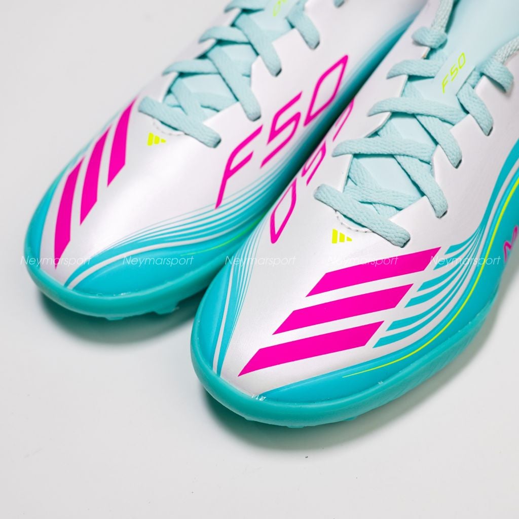 Giày đá bóng cỏ nhân tạo Adidas F50 Messi League TF - Ftwr White/Lucid Pink/Flash Aqua Kids JQ0944