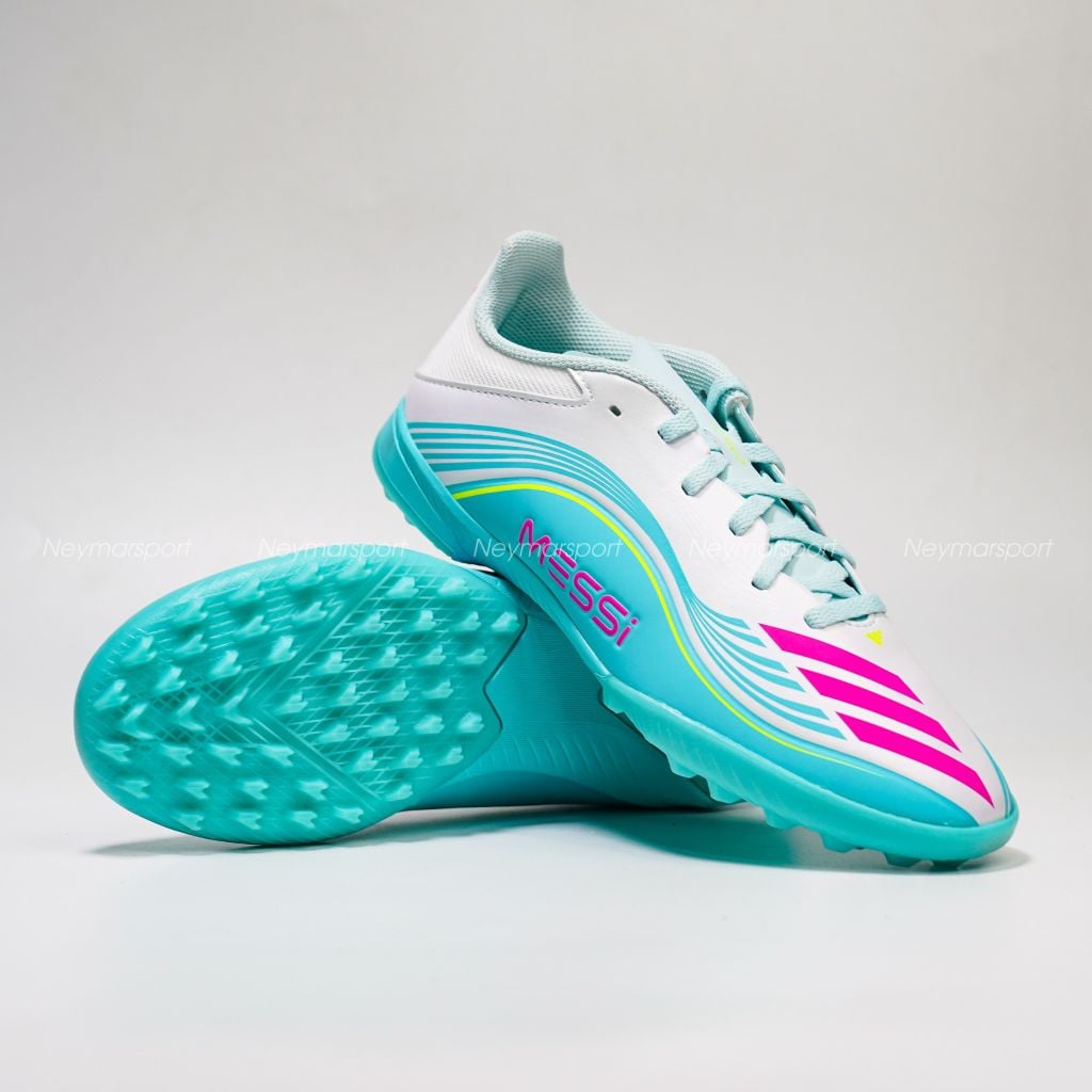 Giày đá bóng cỏ nhân tạo Adidas F50 Messi League TF - Ftwr White/Lucid Pink/Flash Aqua Kids JQ0944