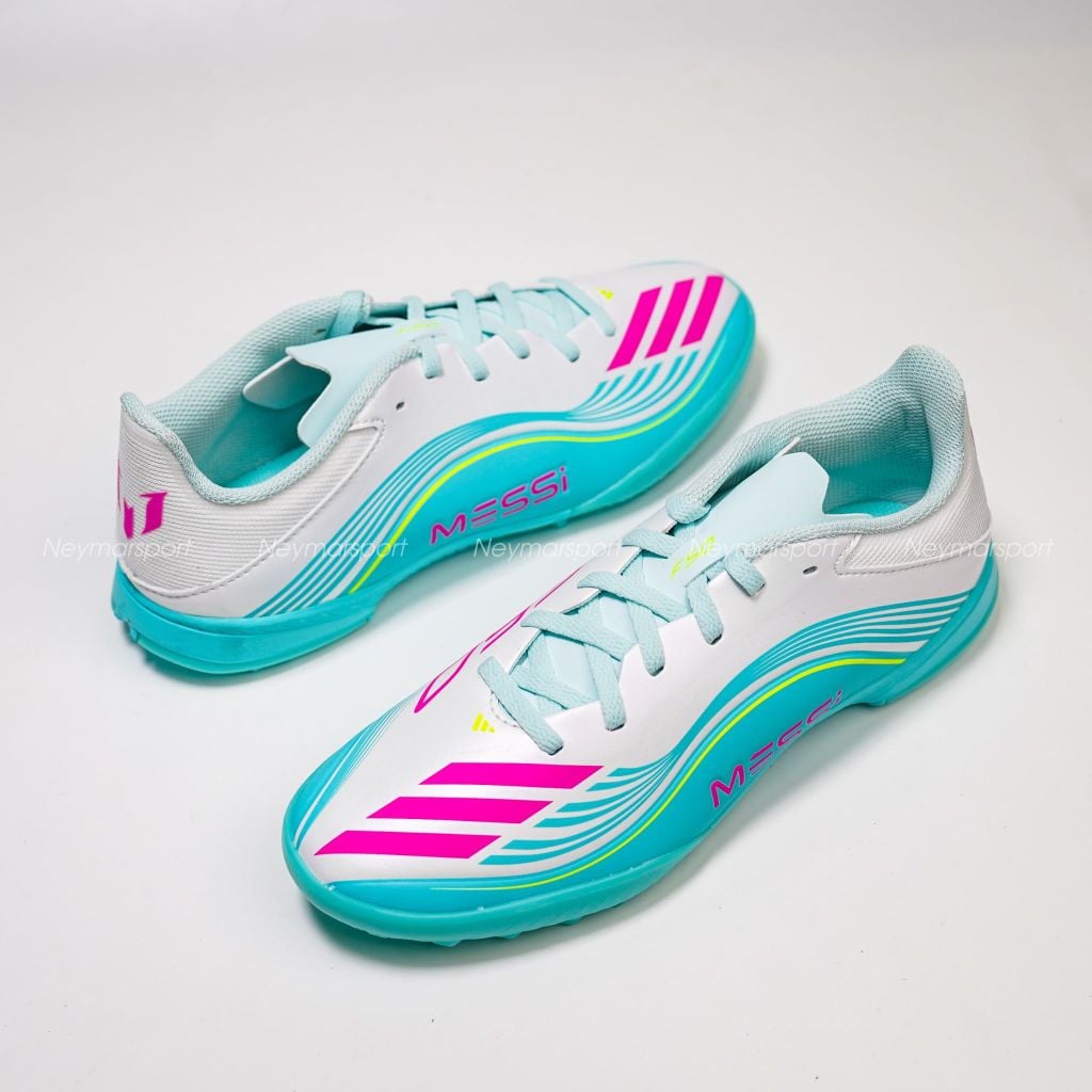 Giày đá bóng cỏ nhân tạo Adidas F50 Messi League TF - Ftwr White/Lucid Pink/Flash Aqua Kids JQ0944