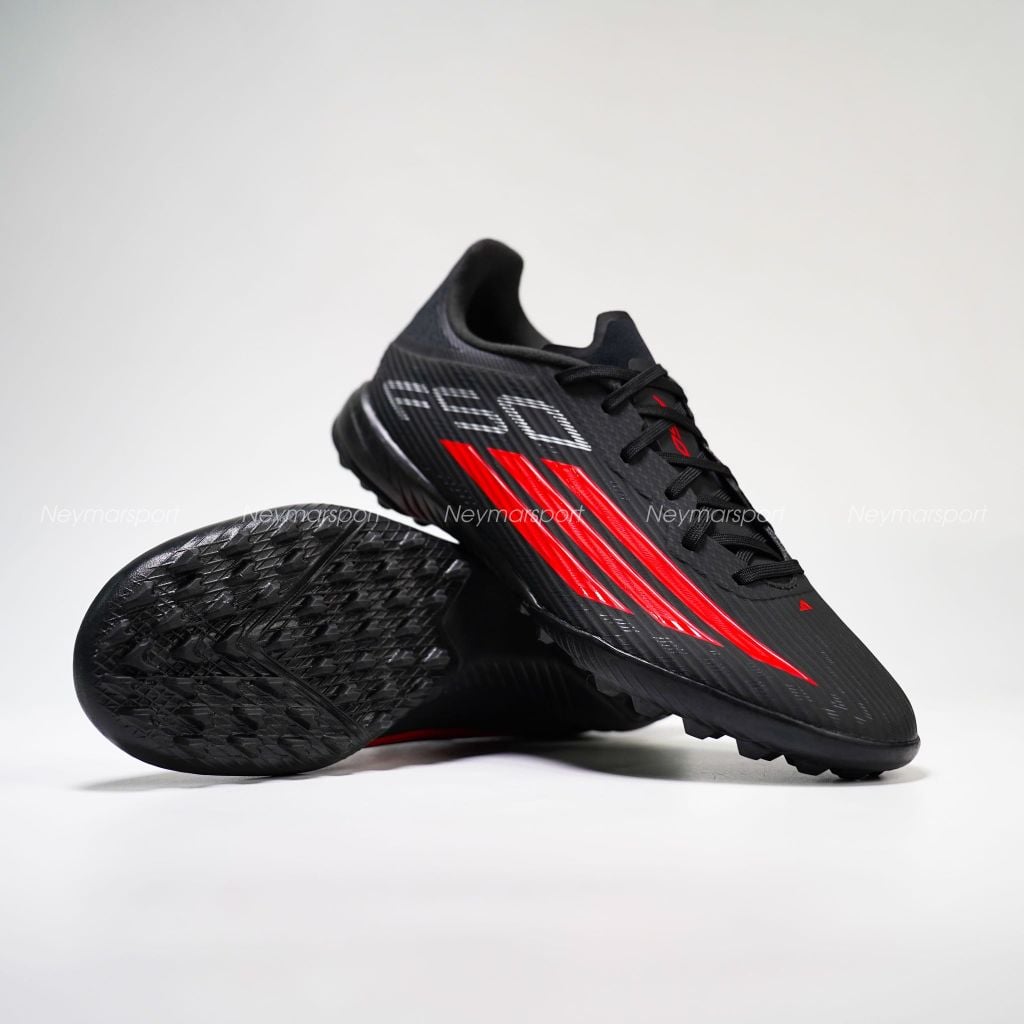 Giày đá bóng cỏ nhân tạo Adidas F50 League TF Black Pack - Black/Lucid Red JR8977