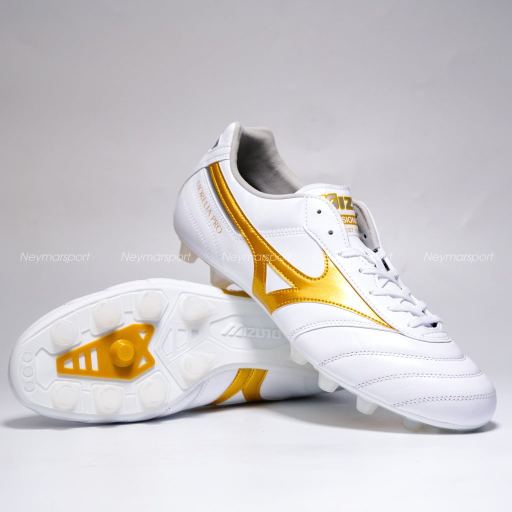 Giày đá bóng cỏ tự nhiên Mizuno Morelia II Pro FG - White/Gold P1GA260650