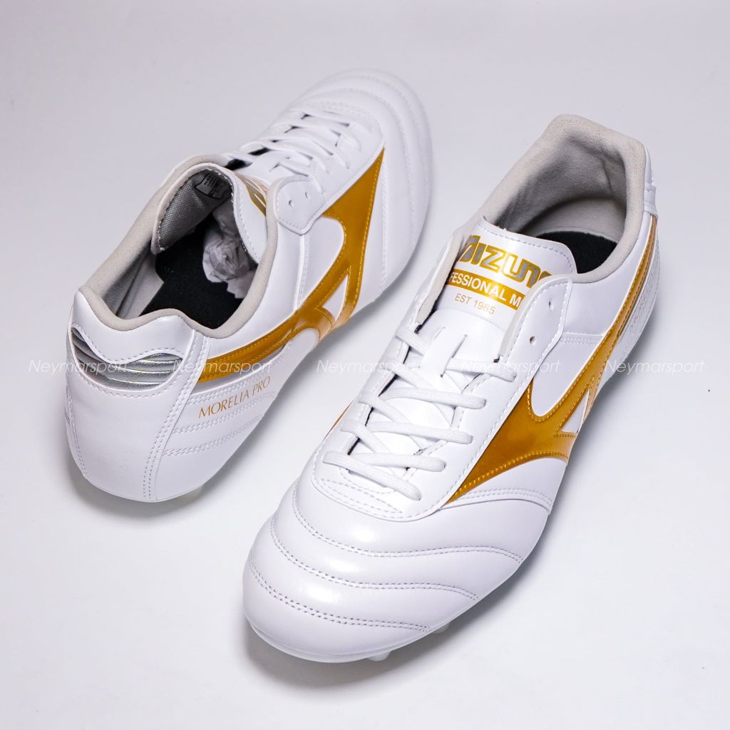 Giày đá bóng cỏ tự nhiên Mizuno Morelia II Pro FG - White/Gold P1GA260650