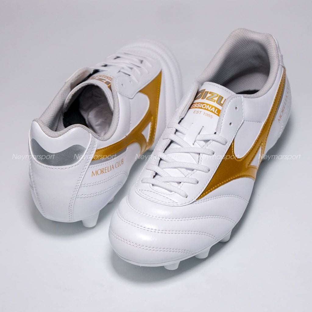 Giày đá bóng cỏ tự nhiên Mizuno Morelia II Club FG - White/Gold P1GA260850