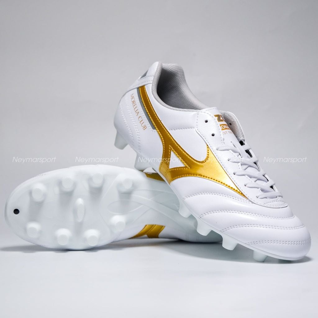 Giày đá bóng cỏ tự nhiên Mizuno Morelia II Club FG - White/Gold P1GA260850