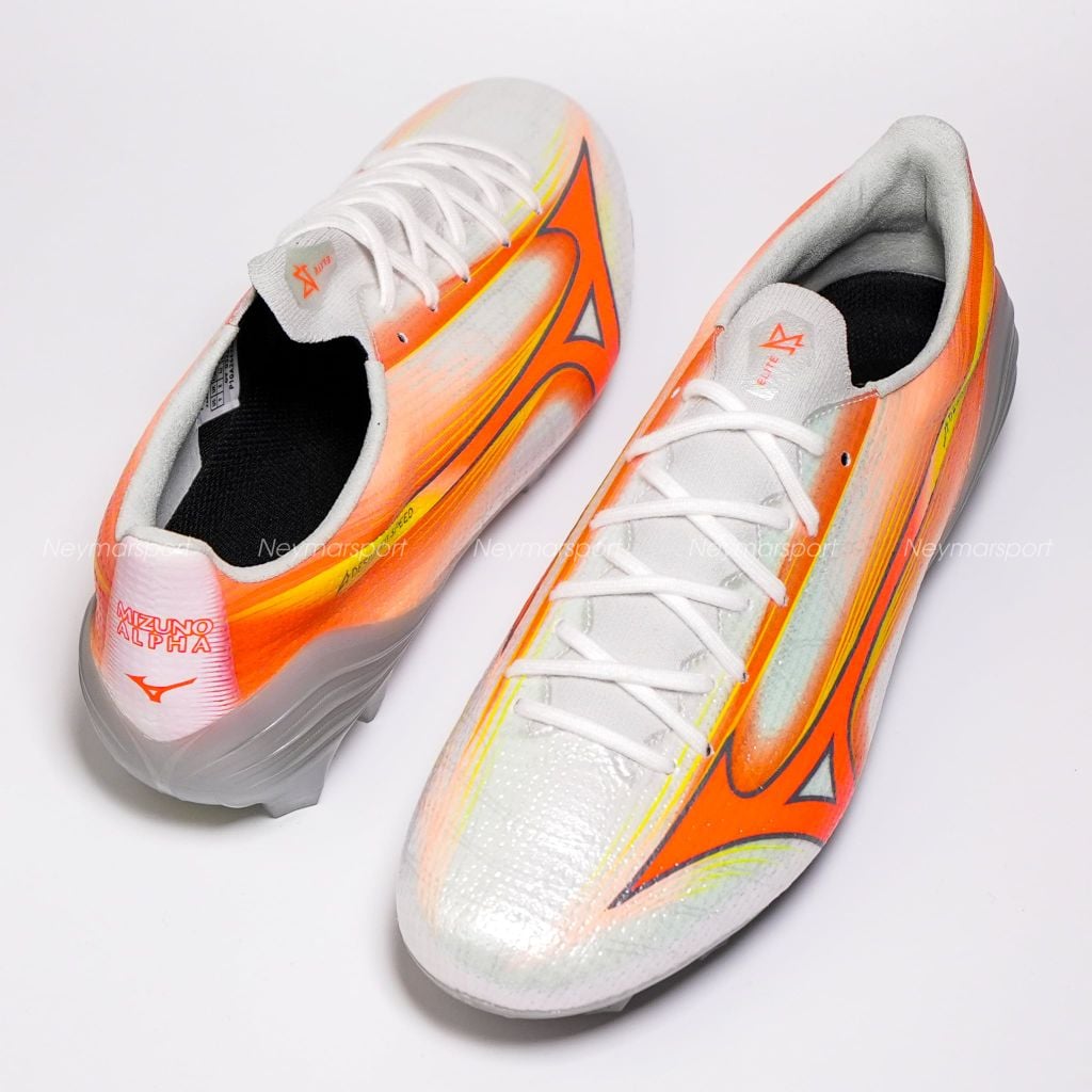 Giày đá bóng cỏ tự nhiên Mizuno Alpha III ELITE FG Prism White - White/Lava Orange/Evening Primrose P1GA266254