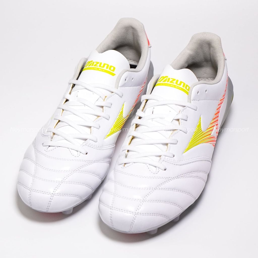 Giày đá bóng cỏ tự nhiên Mizuno Morelia Neo V Pro FG Prism White - White/Evening Primrose/Lava Orange P1GA268454