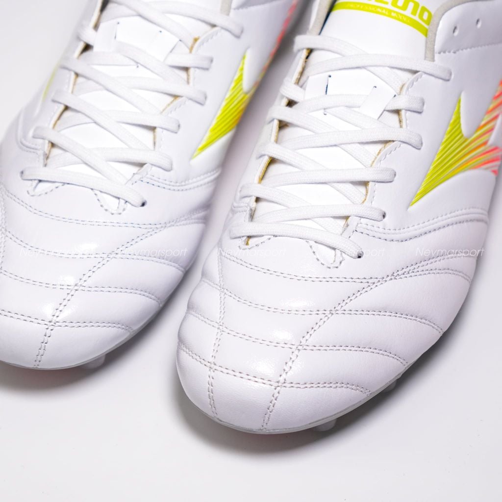 Giày đá bóng cỏ tự nhiên Mizuno Morelia Neo V Pro FG Prism White - White/Evening Primrose/Lava Orange P1GA268454