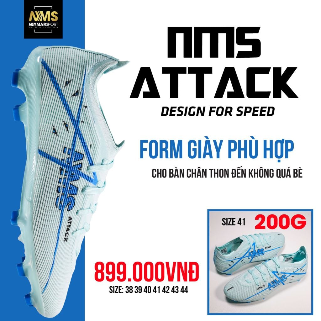 Giày đá bóng cỏ tự nhiên NMS ATTACK FG - Sky Blue/Azure