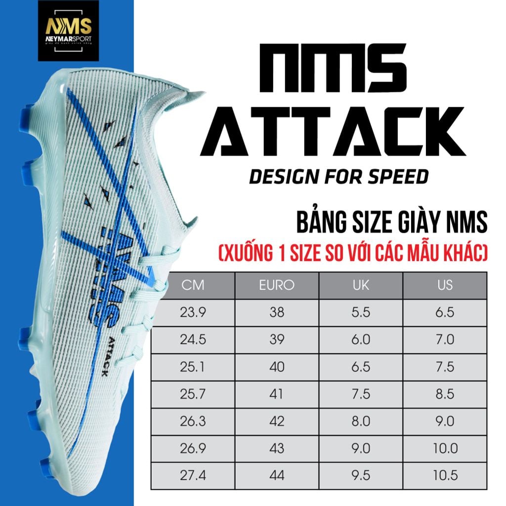 Giày đá bóng cỏ tự nhiên NMS ATTACK FG - Sky Blue/Azure