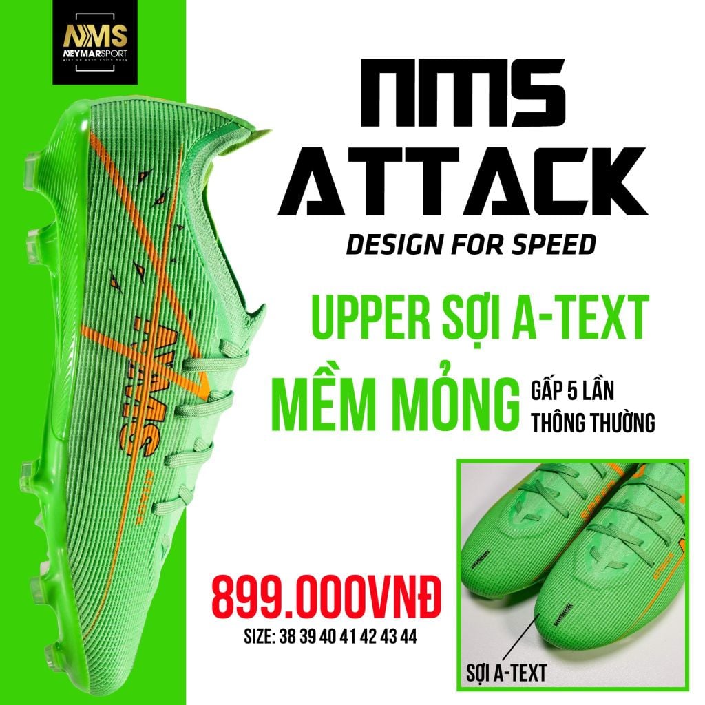 Giày đá bóng cỏ tự nhiên NMS ATTACK FG - Lime/Orange