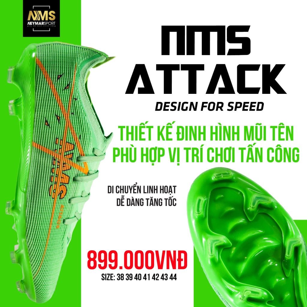 Giày đá bóng cỏ tự nhiên NMS ATTACK FG - Lime/Orange