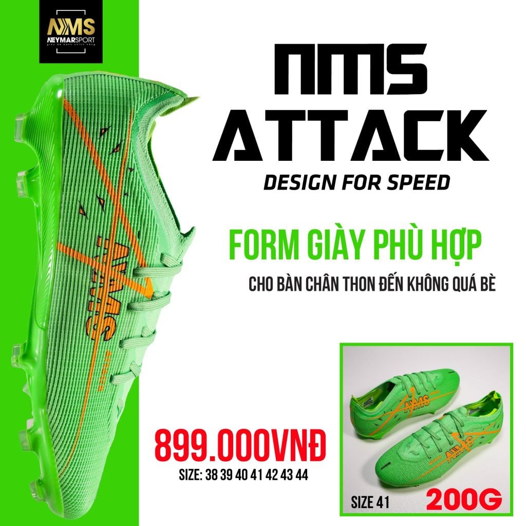 Giày đá bóng cỏ tự nhiên NMS ATTACK FG - Lime/Orange