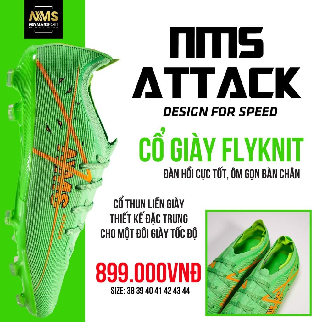 Giày đá bóng cỏ tự nhiên NMS ATTACK FG - Lime/Orange