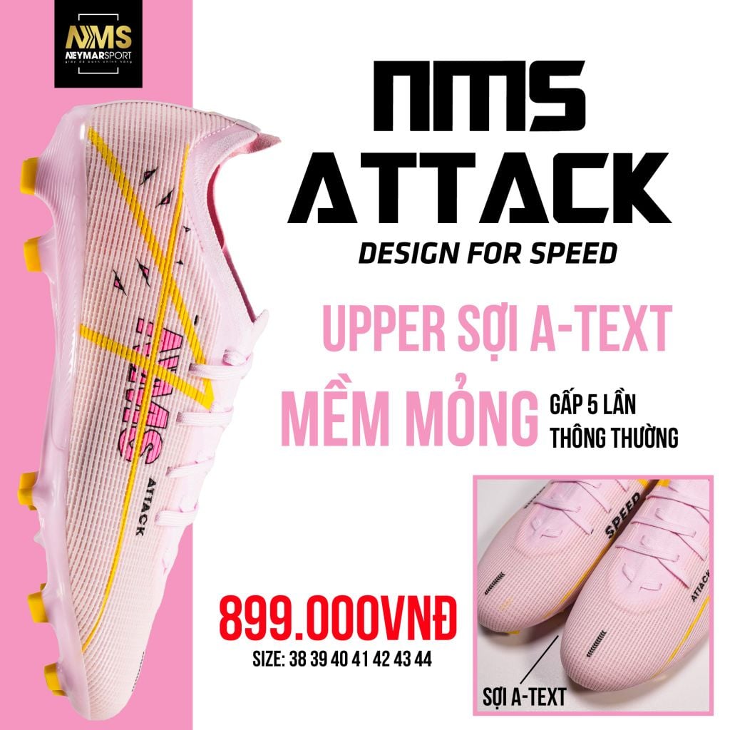Giày đá bóng cỏ tự nhiên NMS ATTACK FG - Rose Pink/Yellow