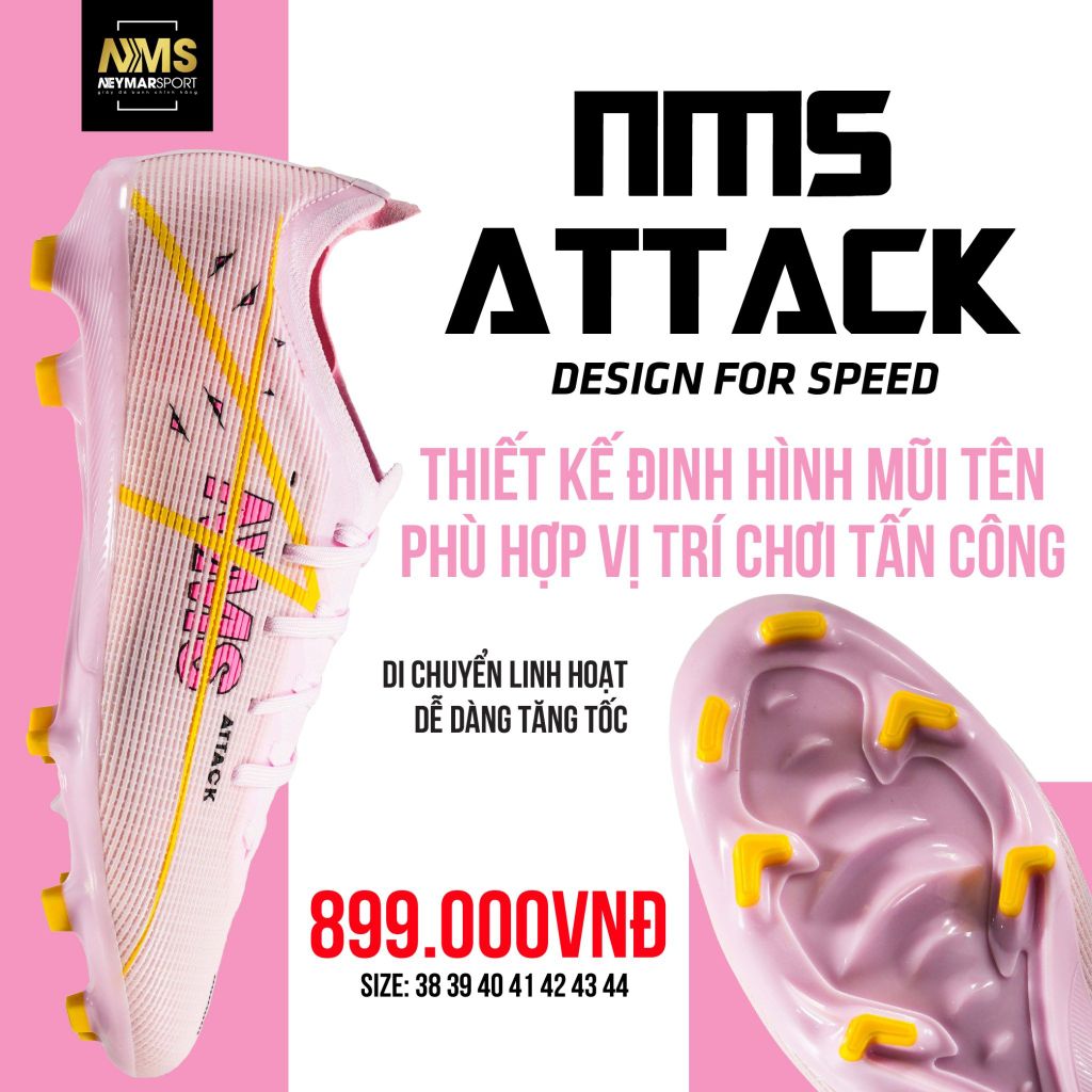 Giày đá bóng cỏ tự nhiên NMS ATTACK FG - Rose Pink/Yellow