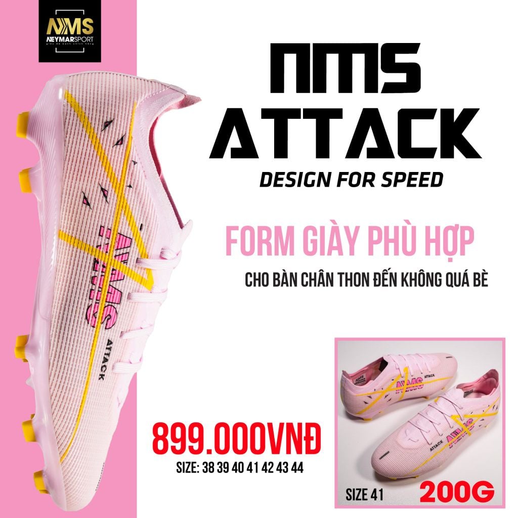 Giày đá bóng cỏ tự nhiên NMS ATTACK FG - Rose Pink/Yellow