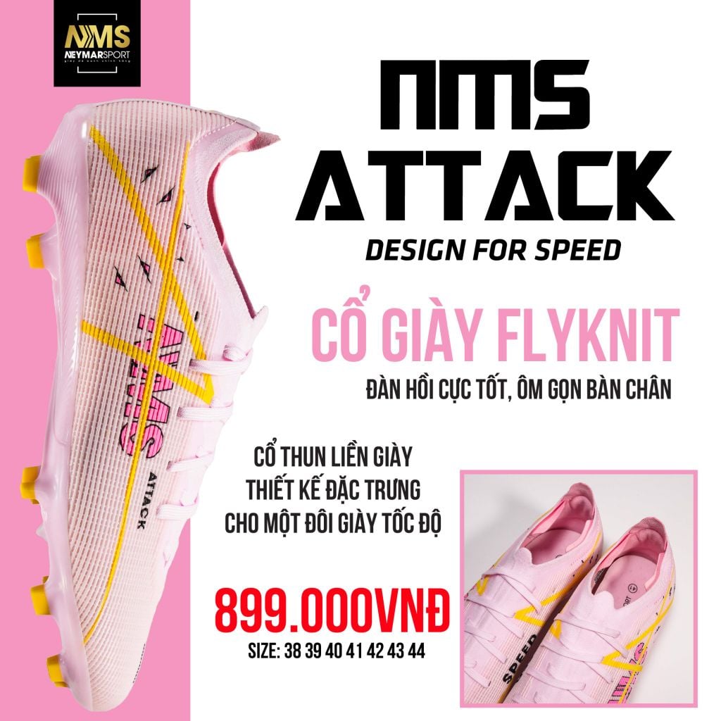 Giày đá bóng cỏ tự nhiên NMS ATTACK FG - Rose Pink/Yellow
