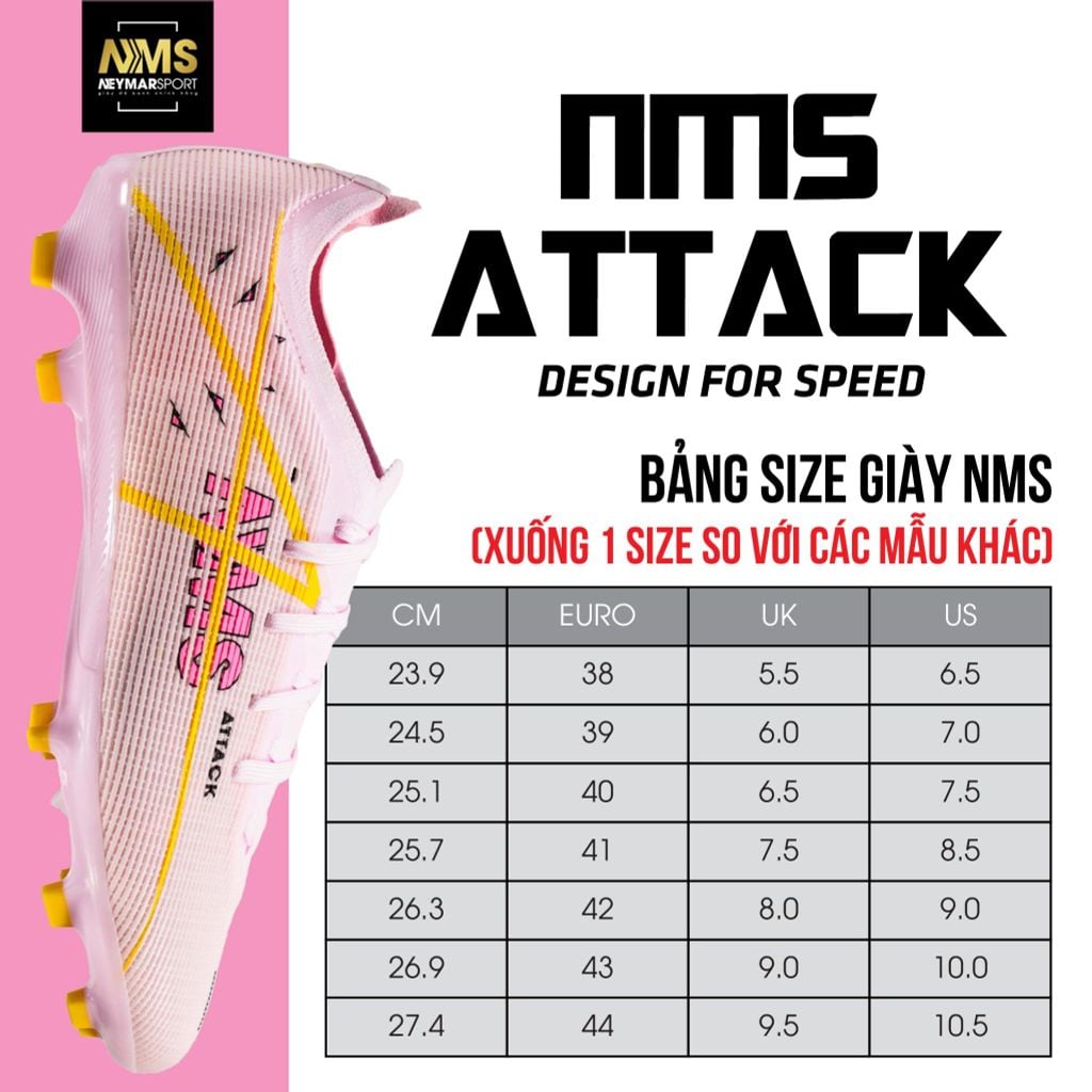 Giày đá bóng cỏ tự nhiên NMS ATTACK FG - Rose Pink/Yellow