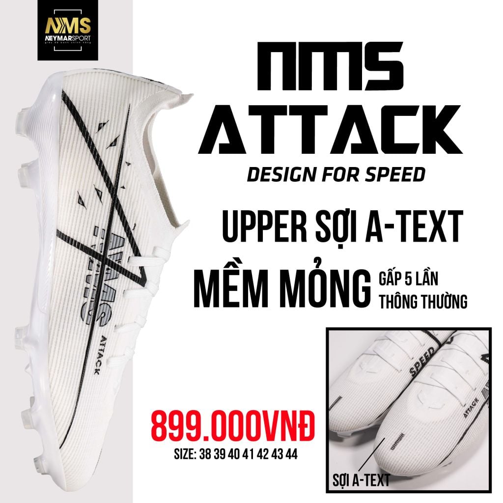 Giày đá bóng cỏ tự nhiên NMS ATTACK FG - White/Black