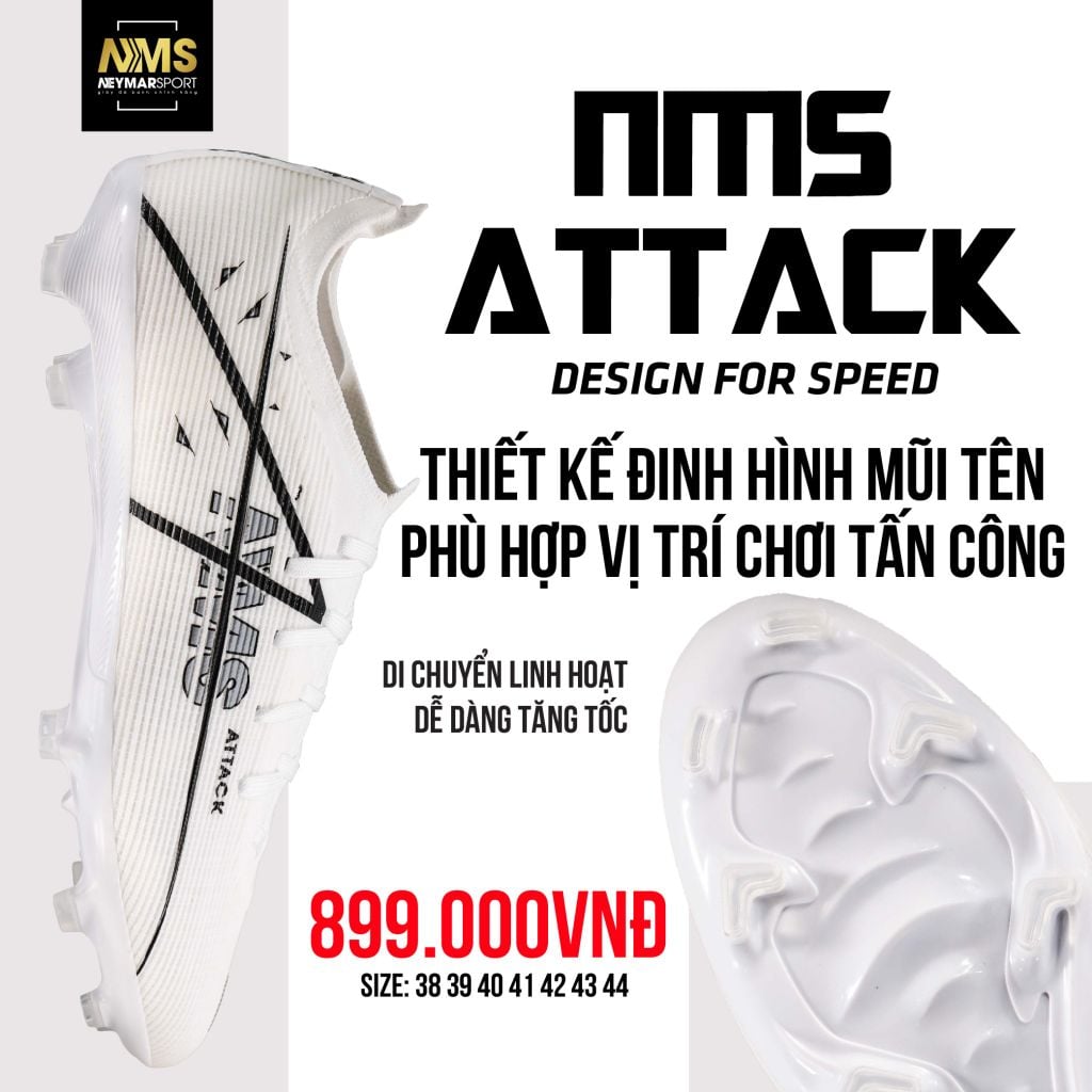 Giày đá bóng cỏ tự nhiên NMS ATTACK FG - White/Black