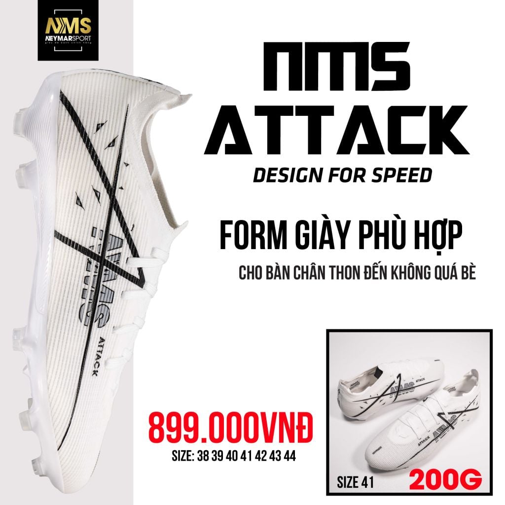 Giày đá bóng cỏ tự nhiên NMS ATTACK FG - White/Black