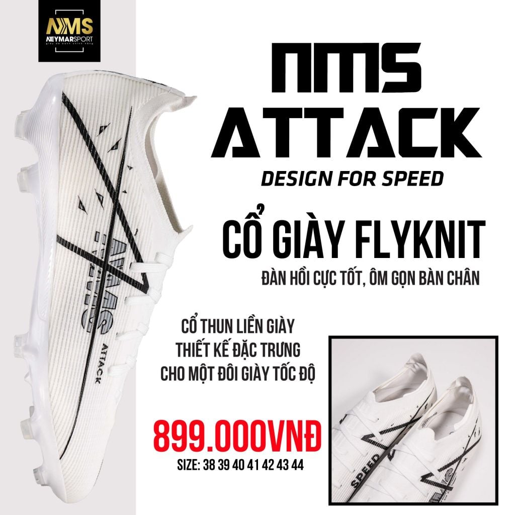 Giày đá bóng cỏ tự nhiên NMS ATTACK FG - White/Black