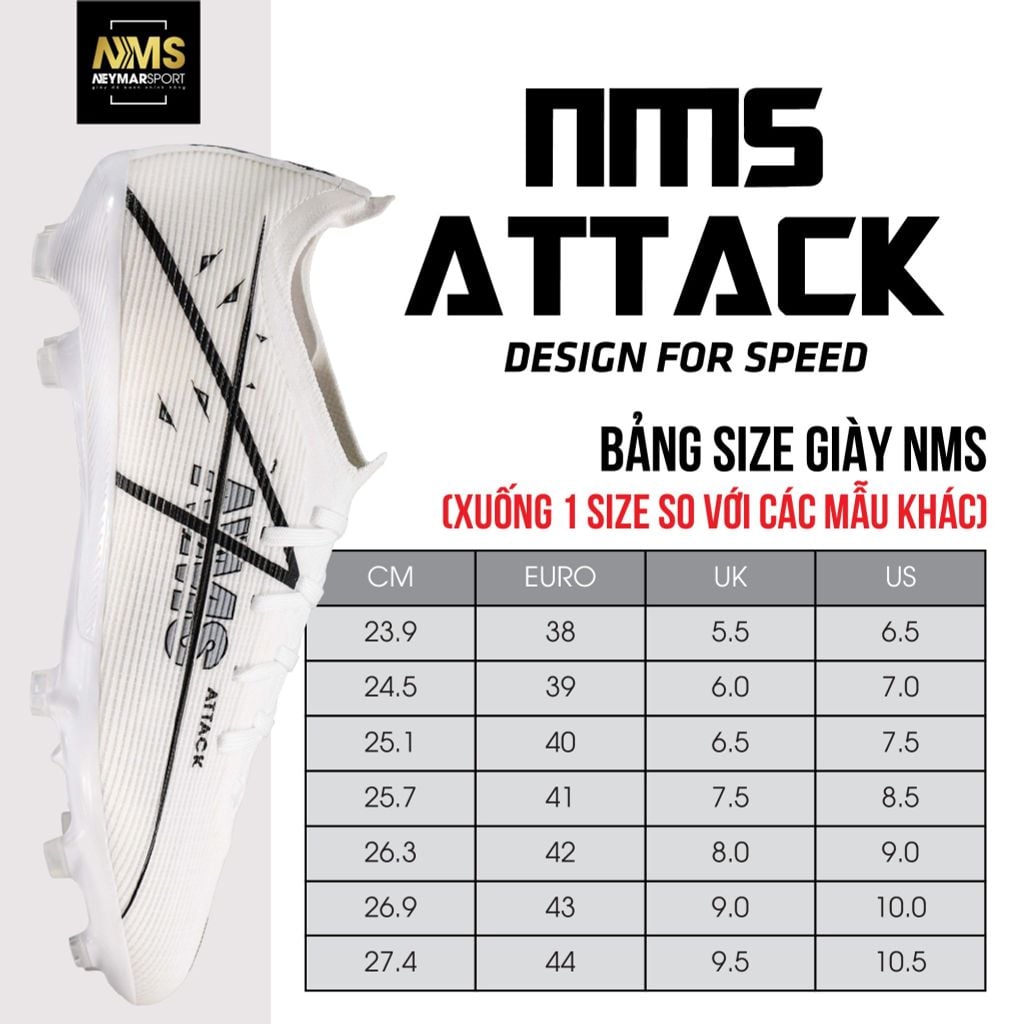 Giày đá bóng cỏ tự nhiên NMS ATTACK FG - White/Black