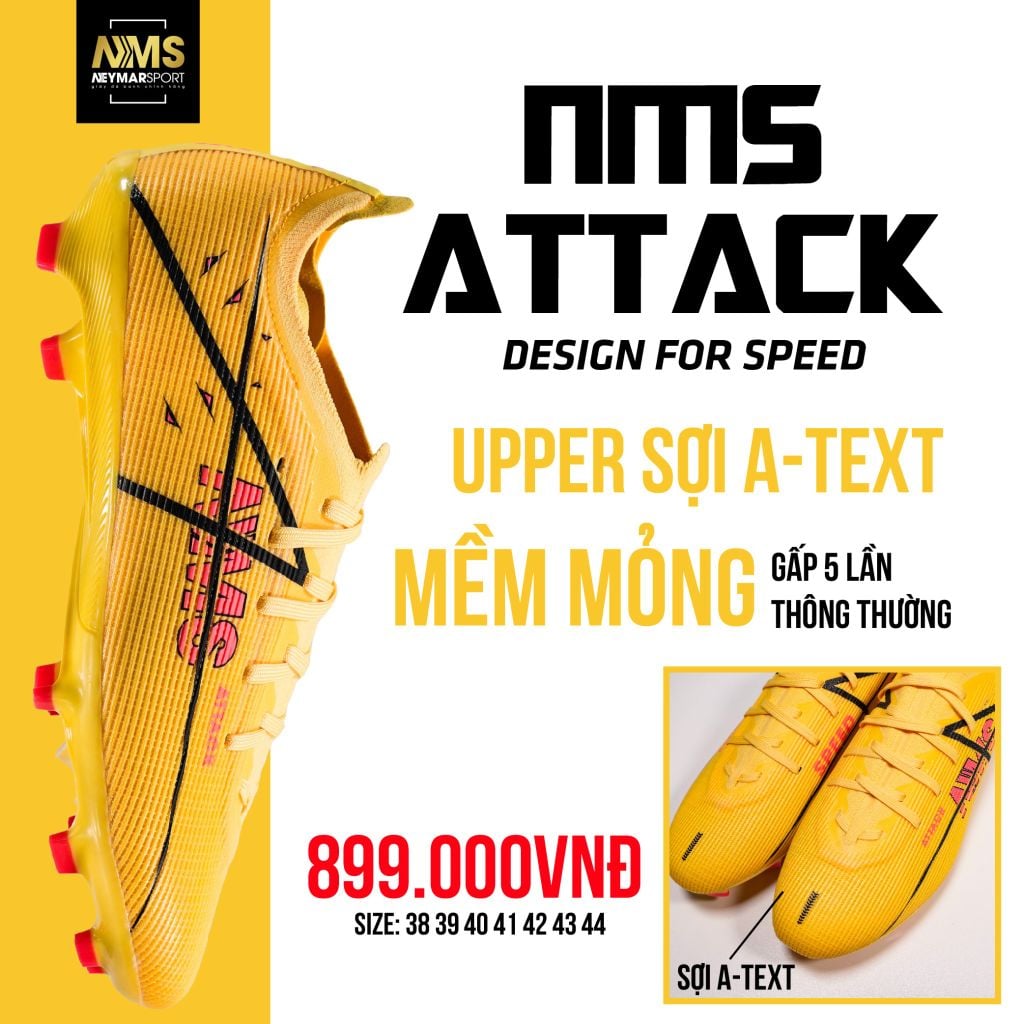 Giày đá bóng cỏ tự nhiên NMS ATTACK FG - Cyber Yellow/Red