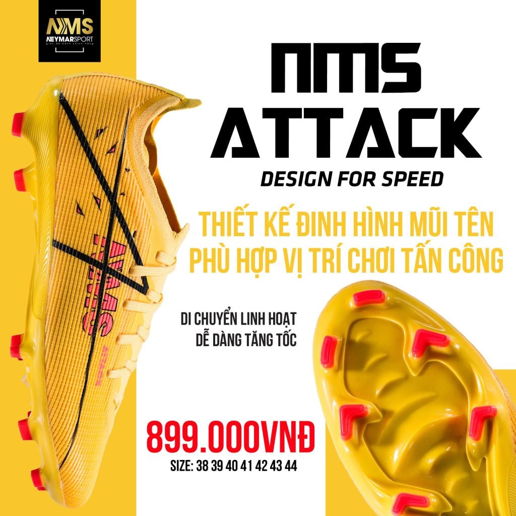 Giày đá bóng cỏ tự nhiên NMS ATTACK FG - Cyber Yellow/Red
