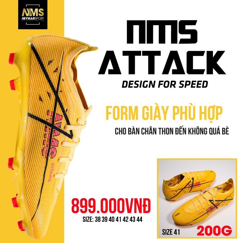 Giày đá bóng cỏ tự nhiên NMS ATTACK FG - Cyber Yellow/Red