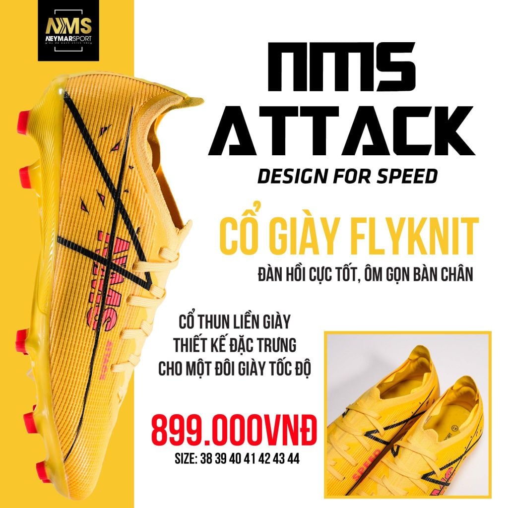 Giày đá bóng cỏ tự nhiên NMS ATTACK FG - Cyber Yellow/Red