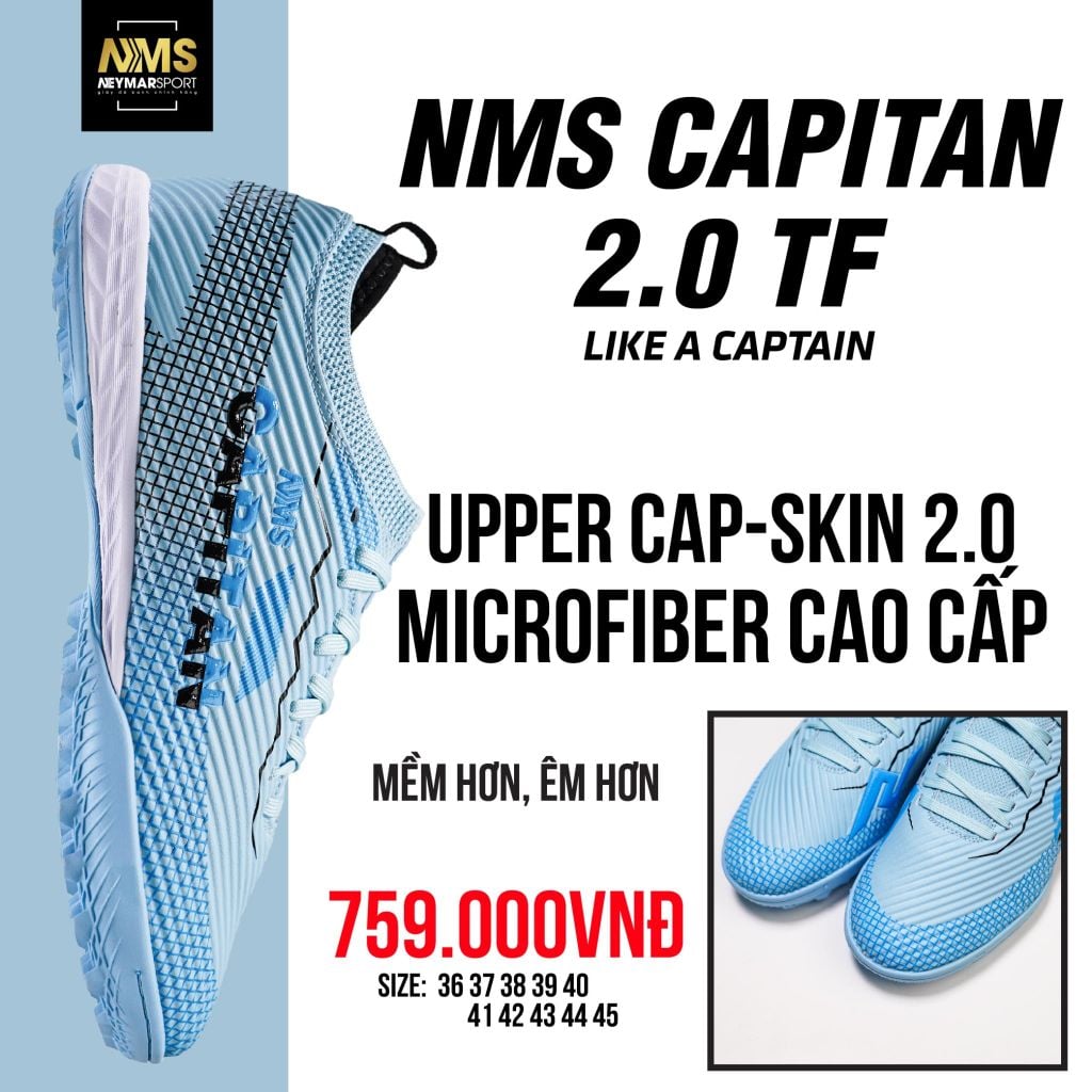 Giày đá bóng cỏ nhân tạo NMS CAPITAN 2.0 TF - Baby Blue/Black CAP2400