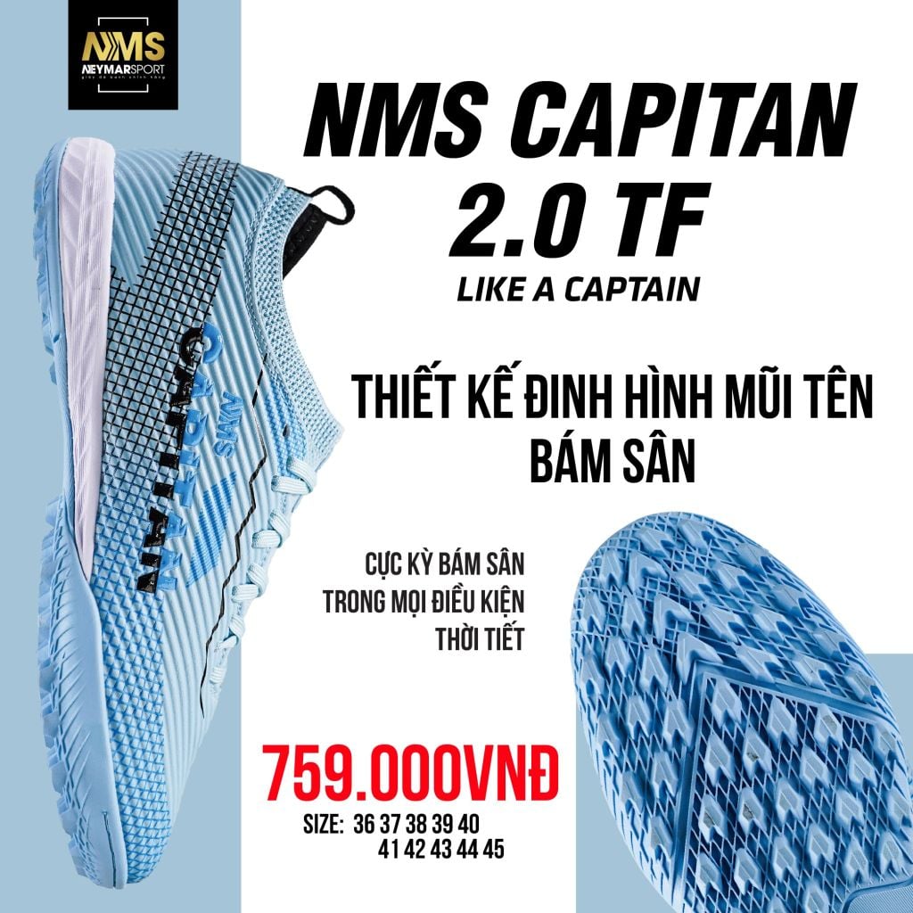 Giày đá bóng cỏ nhân tạo NMS CAPITAN 2.0 TF - Baby Blue/Black CAP2400