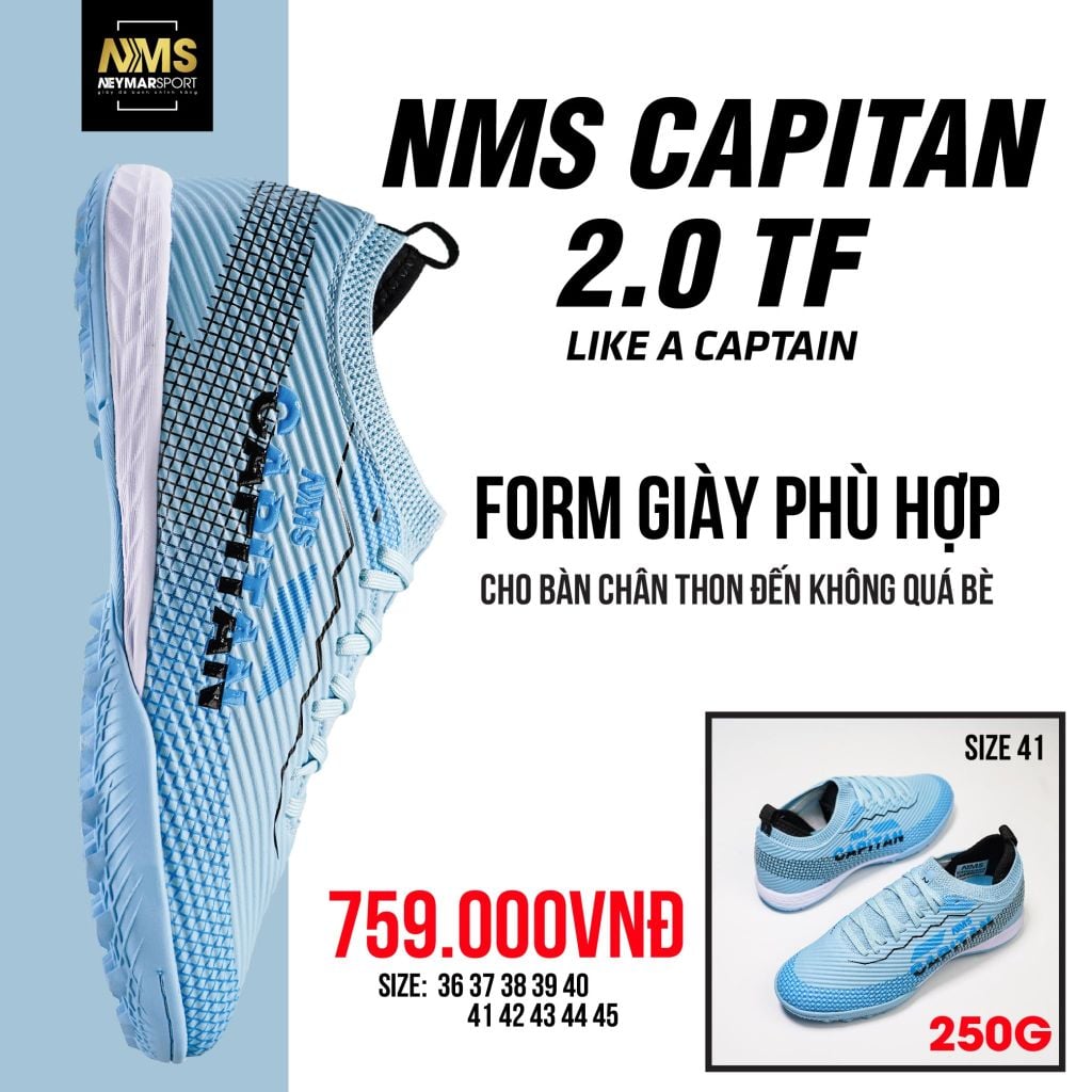 Giày đá bóng cỏ nhân tạo NMS CAPITAN 2.0 TF - Baby Blue/Black CAP2400