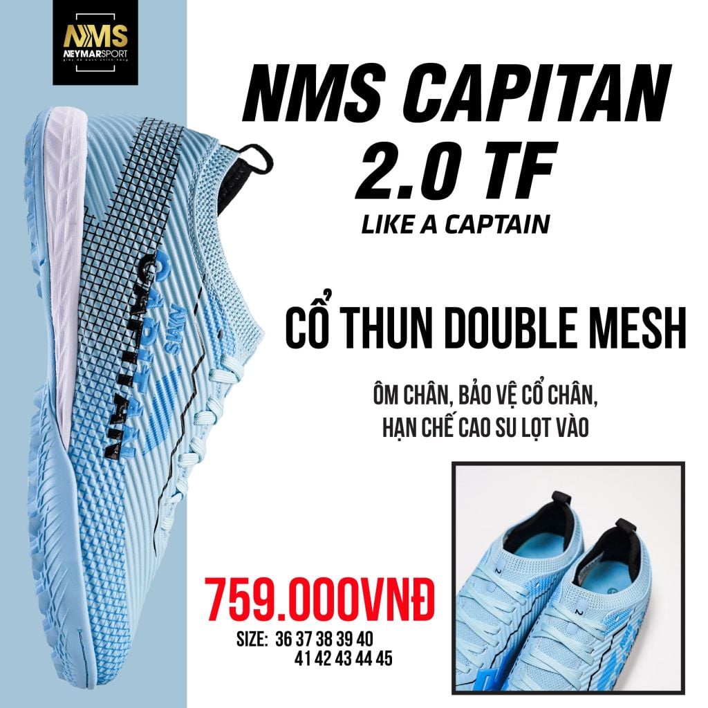 Giày đá bóng cỏ nhân tạo NMS CAPITAN 2.0 TF - Baby Blue/Black CAP2400