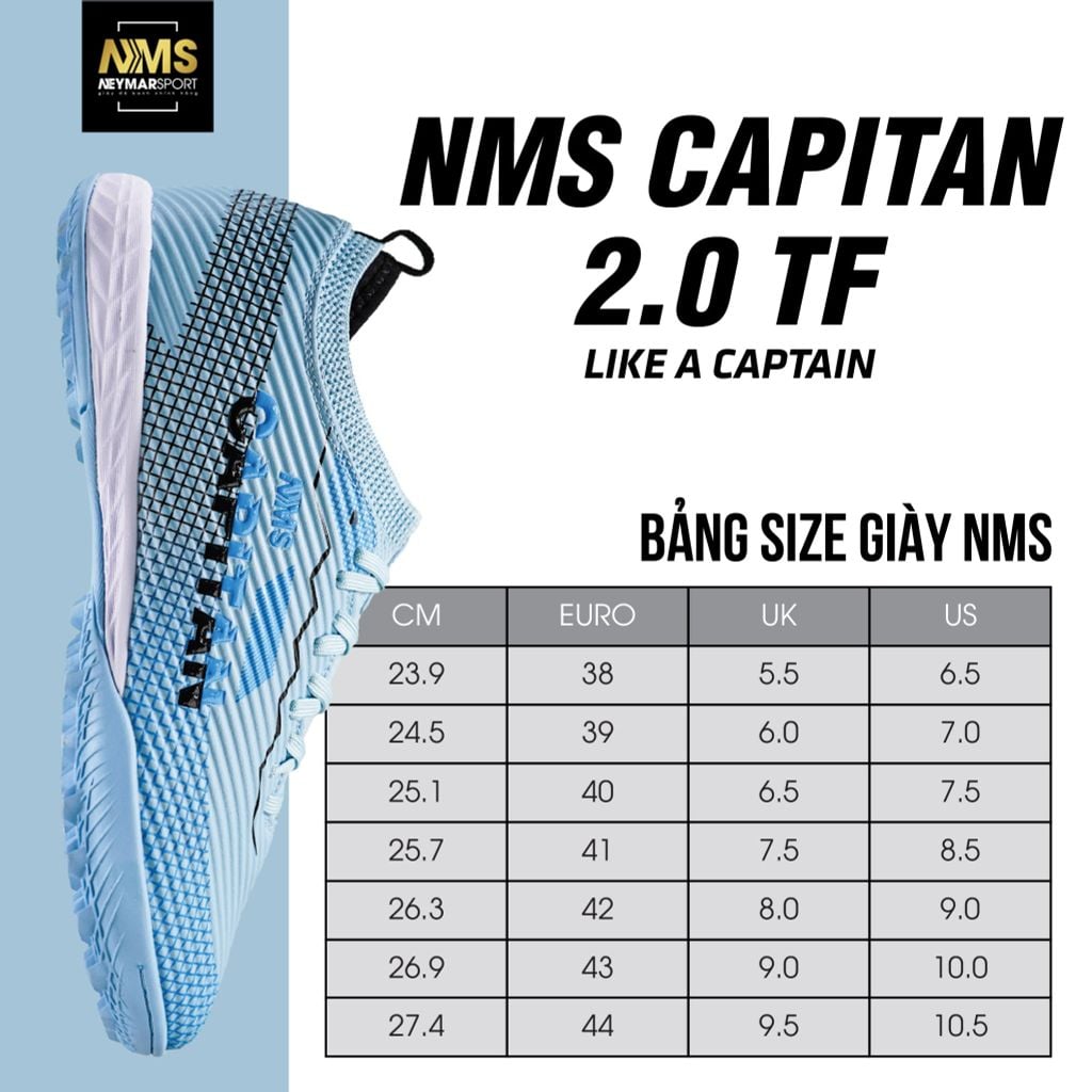 Giày đá bóng cỏ nhân tạo NMS CAPITAN 2.0 TF - Baby Blue/Black CAP2400
