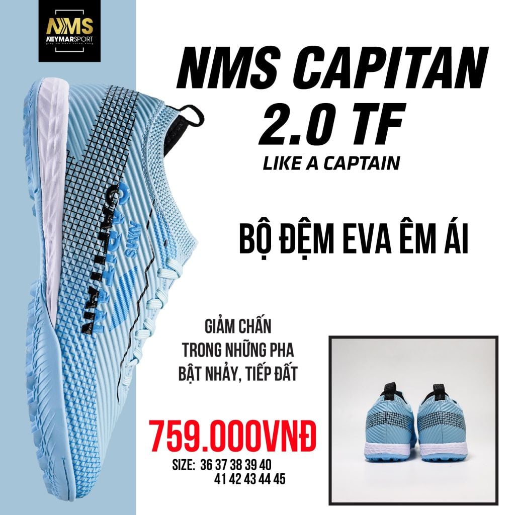 Giày đá bóng cỏ nhân tạo NMS CAPITAN 2.0 TF - Baby Blue/Black CAP2400