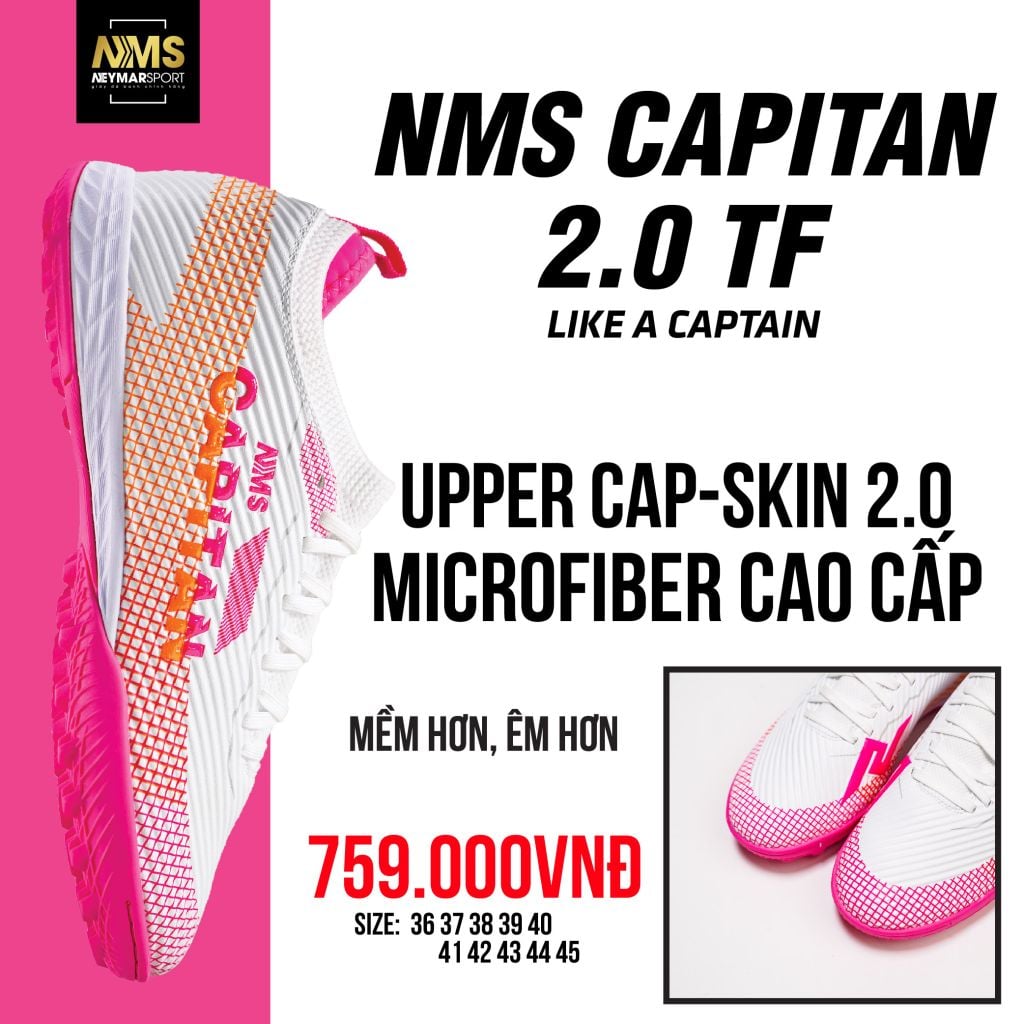 Giày đá bóng cỏ nhân tạo NMS CAPITAN 2.0 TF - White/Orange/Pink CAP2100