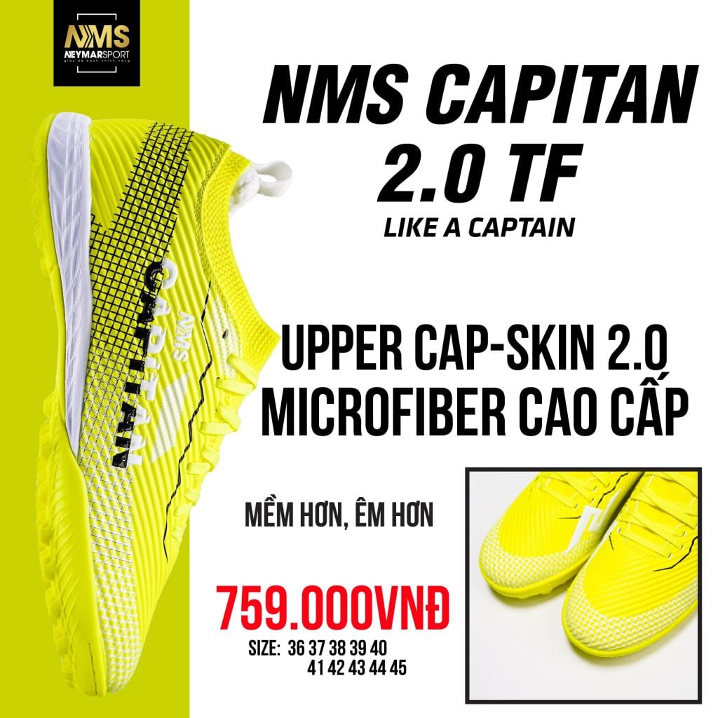Giày đá bóng cỏ nhân tạo NMS CAPITAN 2.0 TF - Volt/White/Black CAP2300