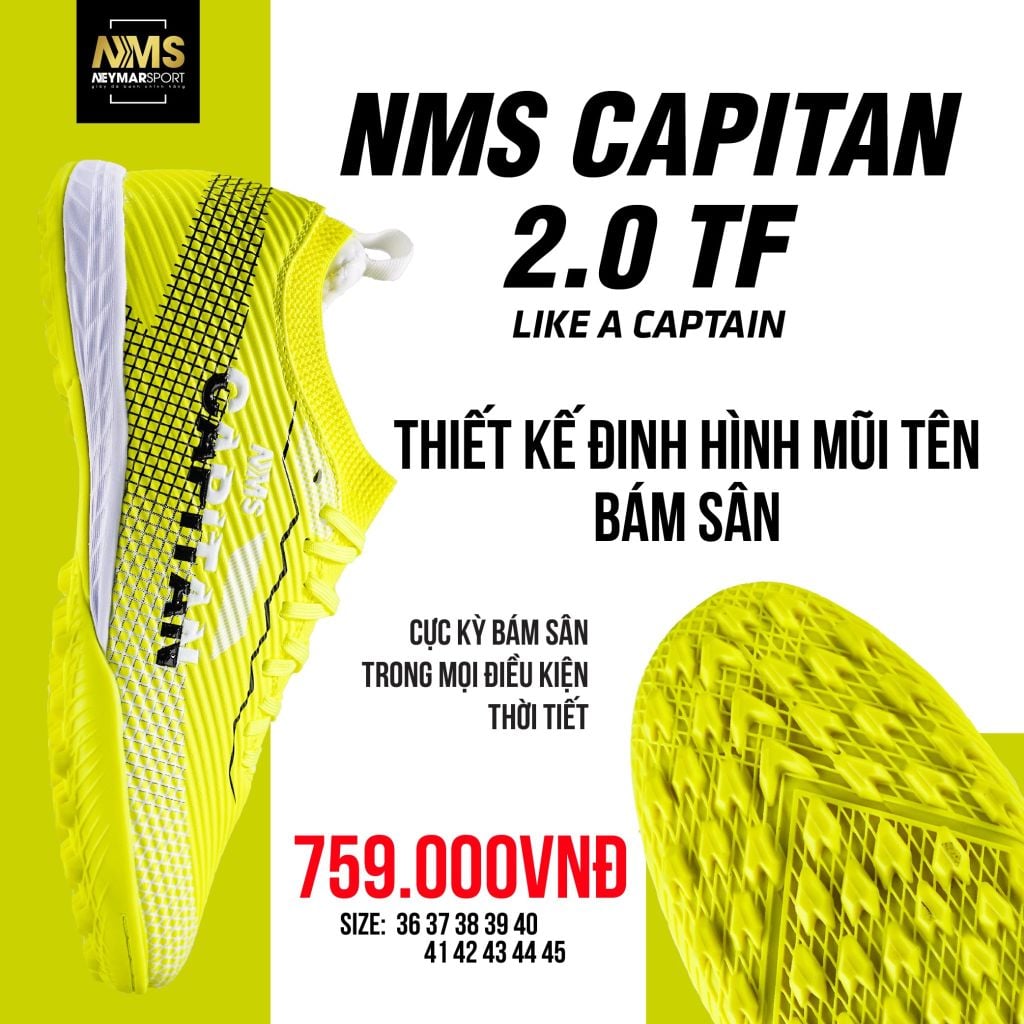 Giày đá bóng cỏ nhân tạo NMS CAPITAN 2.0 TF - Volt/White/Black CAP2300