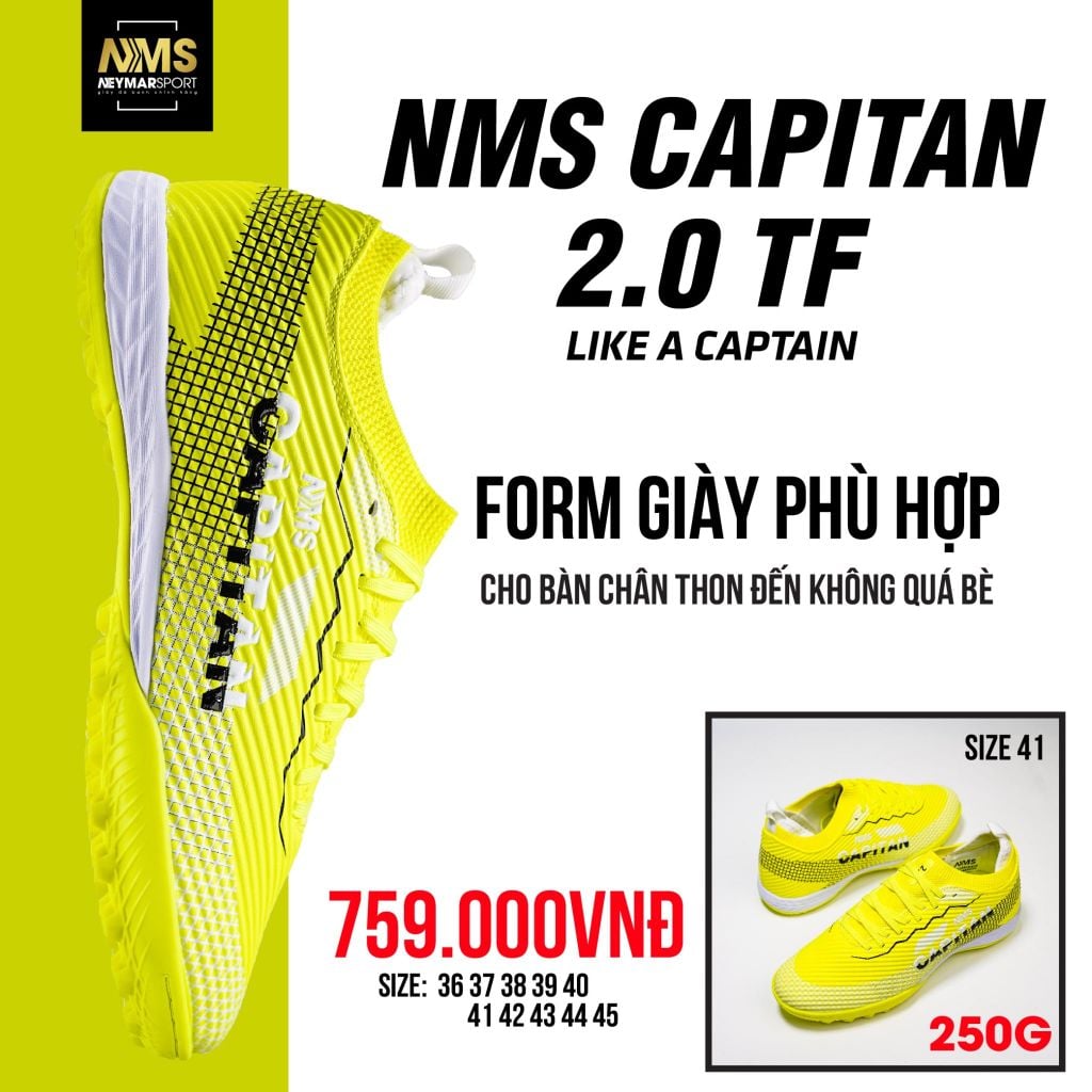 Giày đá bóng cỏ nhân tạo NMS CAPITAN 2.0 TF - Volt/White/Black CAP2300