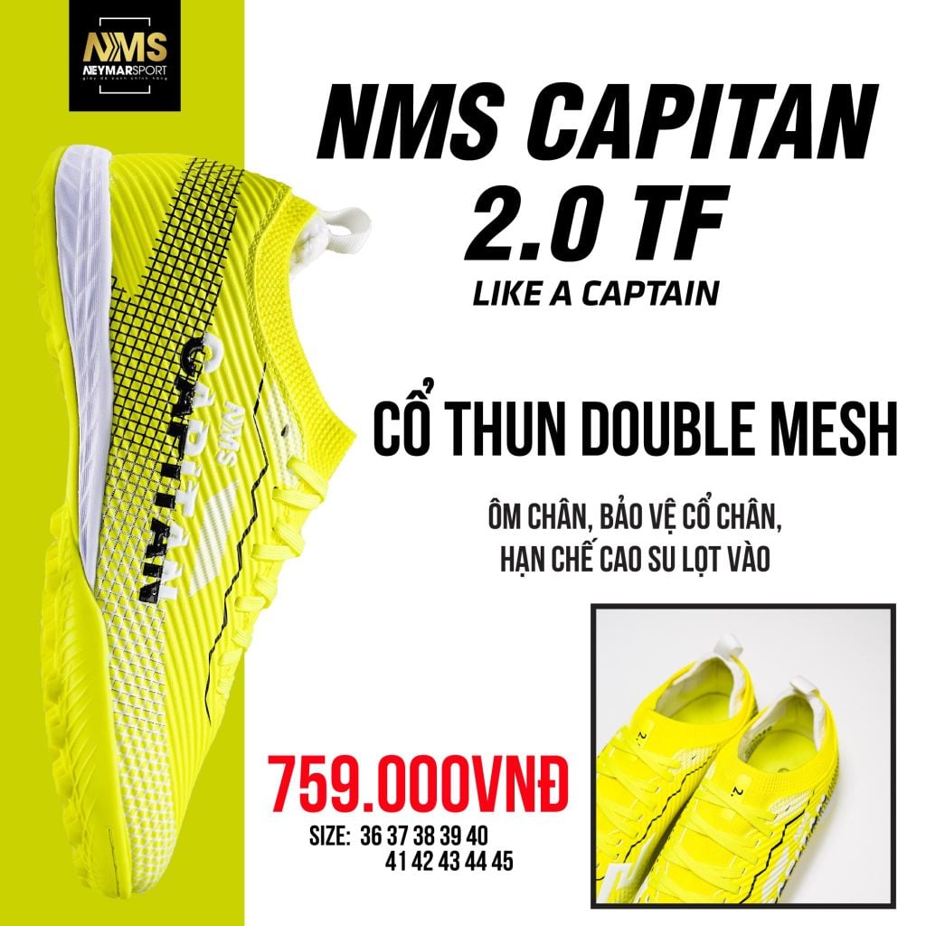 Giày đá bóng cỏ nhân tạo NMS CAPITAN 2.0 TF - Volt/White/Black CAP2300