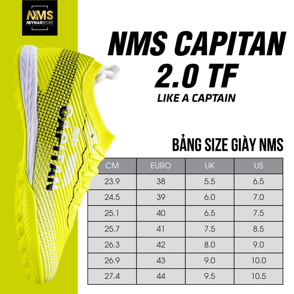 Giày đá bóng cỏ nhân tạo NMS CAPITAN 2.0 TF - Volt/White/Black CAP2300
