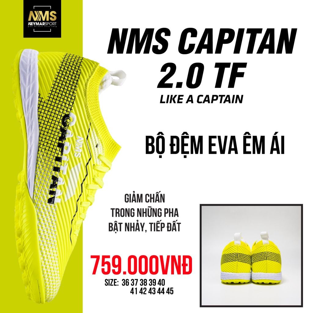 Giày đá bóng cỏ nhân tạo NMS CAPITAN 2.0 TF - Volt/White/Black CAP2300