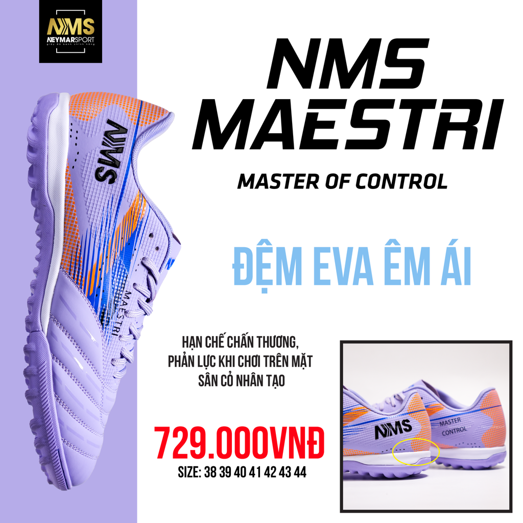Giày đá bóng cỏ nhân tạo NMS Maestri 1.0 TF - Light Purple/Orange MAE1900