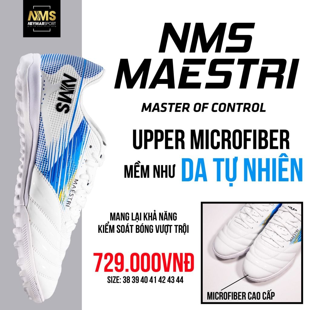 Giày đá bóng cỏ nhân tạo NMS Maestri 1.0 TF - White/Silver/Blue MAE1100
